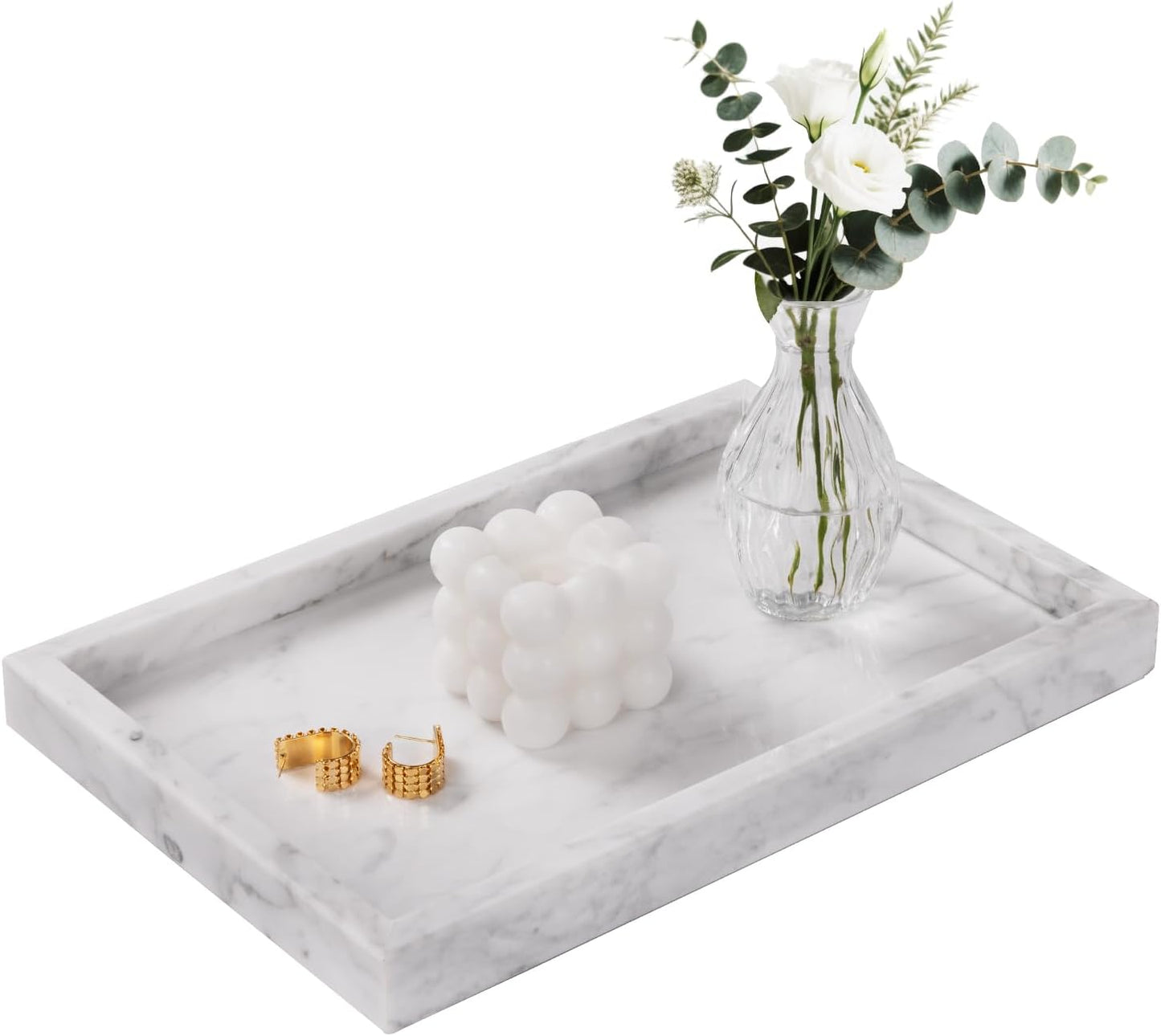 Marble Bathroom Tray for Countertop & Home Decor, Natural Decorative Marble Tray for Jewelry & Perfume Organizer, Luxury Stone Vanity Trays for Dresser, Kitchen Counter, 12" x 8", Gray Black