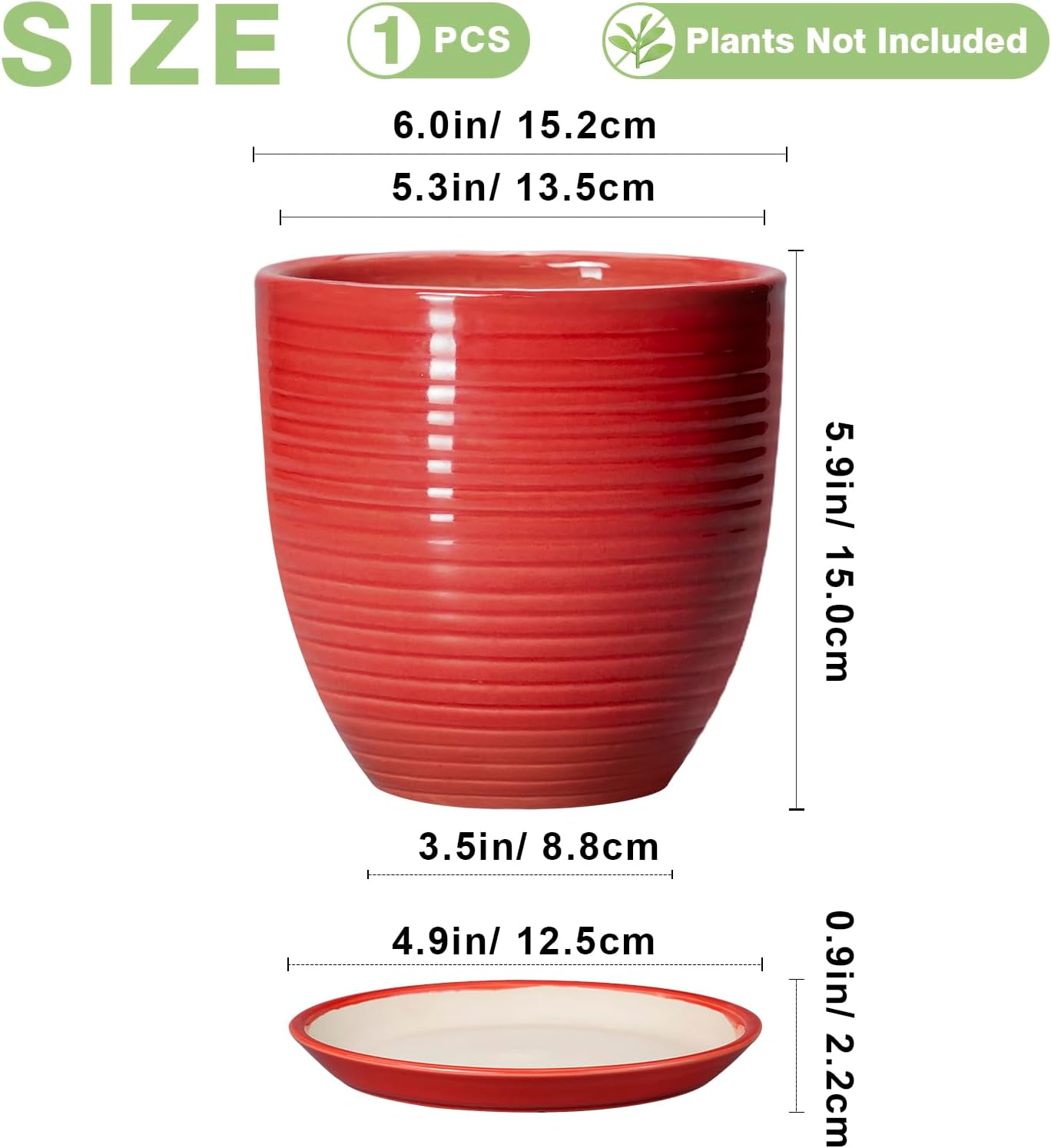 Ceramic Pots for Plants - 6 Inch Plant Pot with Drainage Hole and Saucer, Round Planters for Indoor Outdoor, Flower Pots, Modern Planter, Home Office Room Decor, Gifts for Plant Lovers, White