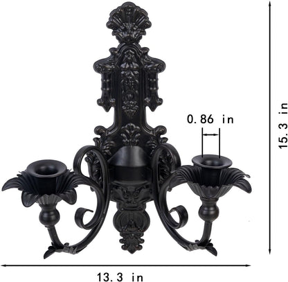CC wonderland zone Candle Sconce(Set of 2)-Metal Gothic Wall Decorations-Rustic Home Decor-Black Gold Wall Candle Sconces,Dark Academia Decor
