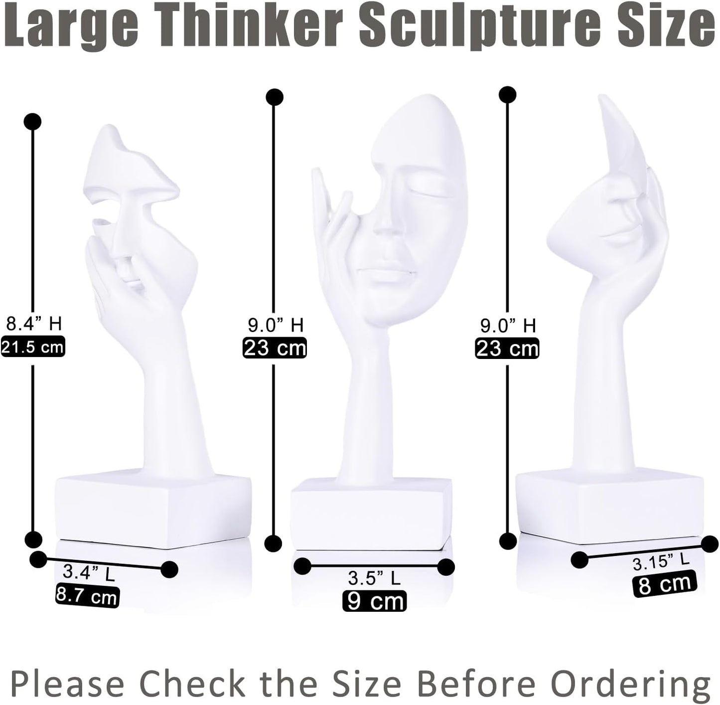 3 Pcs Thinker Small Statue Set - Black Gold Home Decor Abstract Art Figurines for Shelves, Living Room Coffee Table, Office Desktop (3 Pcs Gold, 6")