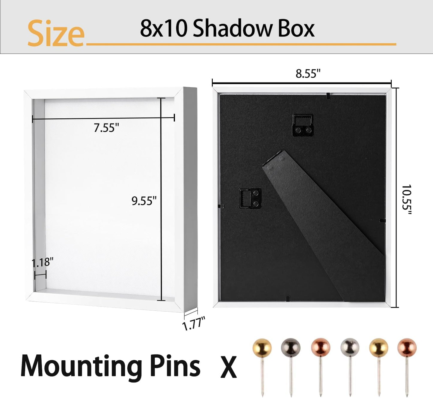 8x10 Shadow Box Frame | Soft Linen Back & Push Pins Included, Polystyrene Glass Memory Display Case for Flowers, Tickets & Cherished 3D Items, Black
