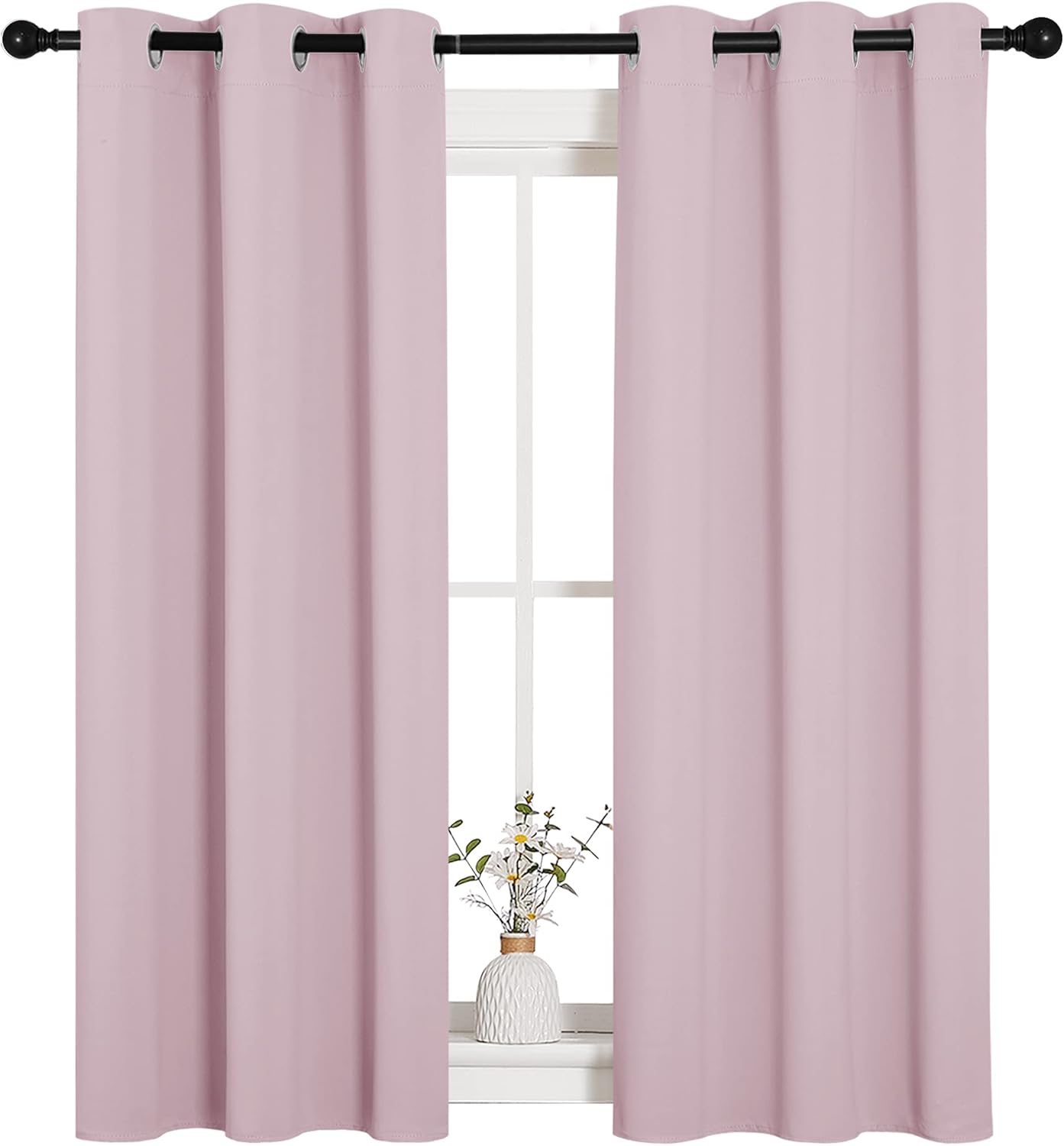 NICETOWN Halloween Pitch Black Solid Thermal Insulated Grommet Blackout Curtains/Drapes for Bedroom Window (2 Panels, 42 inches Wide by 63 inches Long, Black) - Colors B