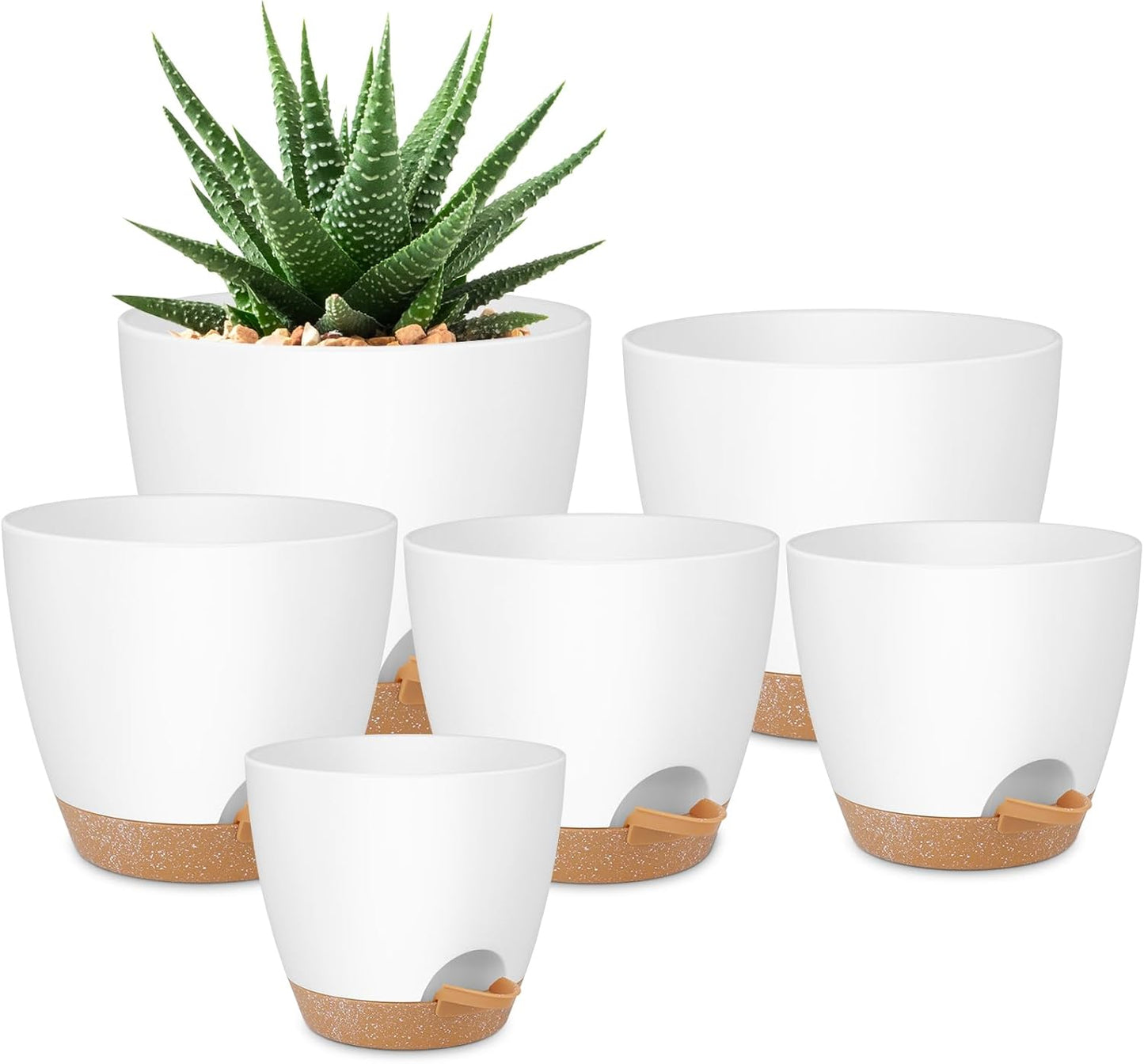 QRRICA Plant Pots 10/9/8/7.5/7 Inch Self Watering Pots, Set of 5 Plastic Planters with Drainage Holes and Saucers,Plastic Flower Pots,Nursery Planting Pot for Indoor Out Door Plants（Green）