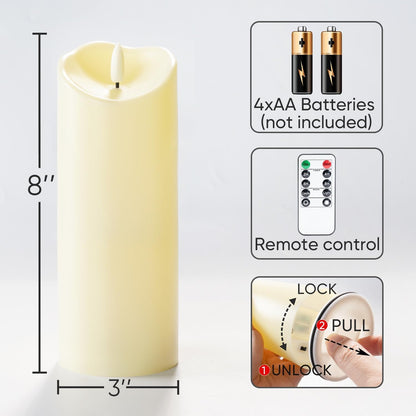Homemory 6"x3" Outdoor Waterproof Flameless Candles, LED Candles, Battery Operated Candles with Remote and Timers, Electric Fake Plastic Pillar Candles, Ivory White, Set of 2