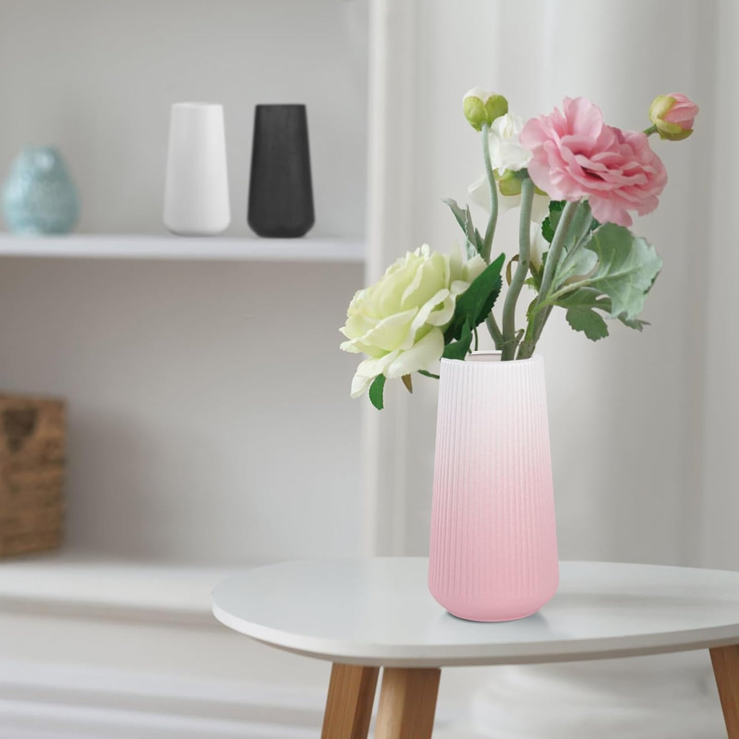 White Ceramic Vase, GUKJOB Small Cute Flower Vase for Pampas Grass, Home, Living Room, Dining Table, Farmhouse, Office Decor, Bedroom, Table, and Kitchen Shelf (White)