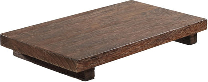 Wood Tray Pedestal Stand, 9 x 6 Inch Decorative Farmhouse Bathroom Decor, Small Rustic Wooden Soap Dish Holder Riser for Kitchen, Counter, Sink, Vanity, Table, Coffee Bar, Brown