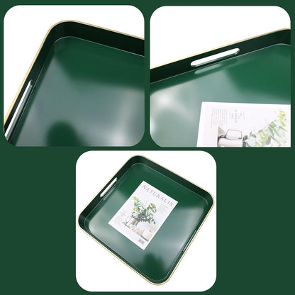Green Decorative Tray with Handles, Versatile Serving Tray for Coffee Table, Ottoman, Ideal for Serving, Displaying, Organizing, 15.7"*10.2"*1.57"