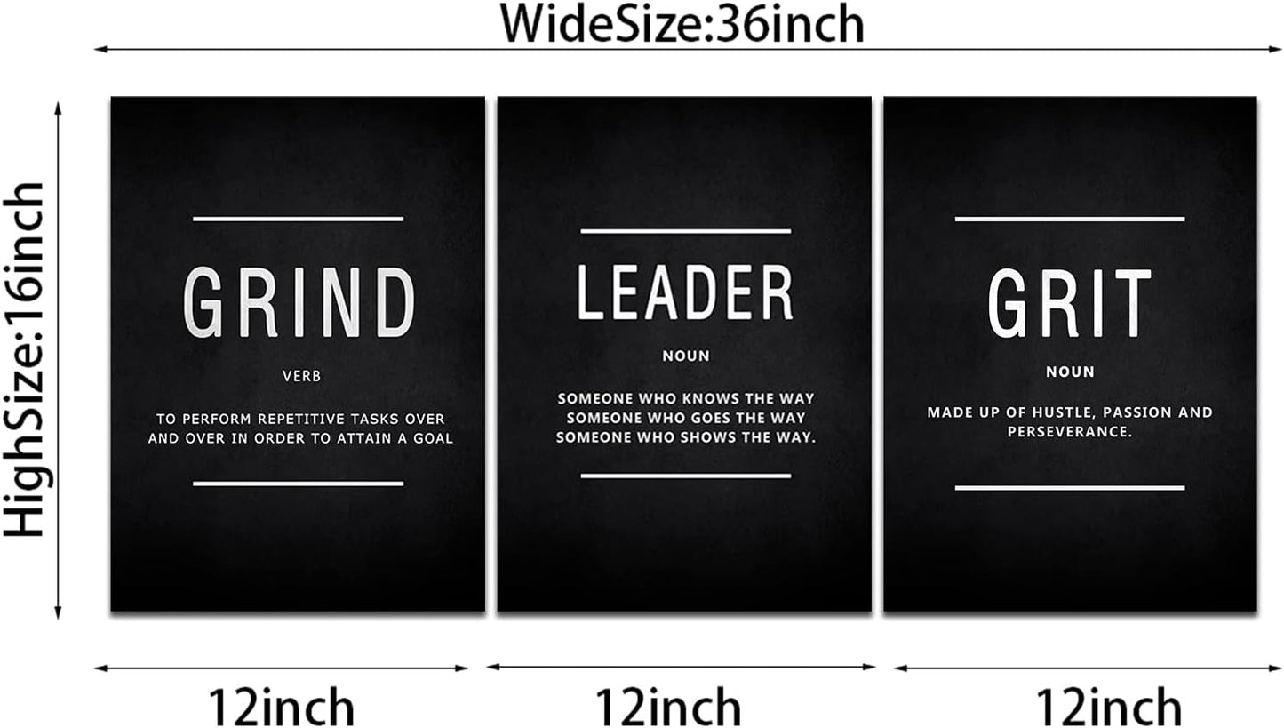 KAWAHONE Canvas Painting Wall Art, Grind Hustle Execution Motivational Wall Art Decoration Posters Prints for Living Room Bedroom, Office Decor, Gallery-Wrapped Canvas Art Set Framed Ready to Hang