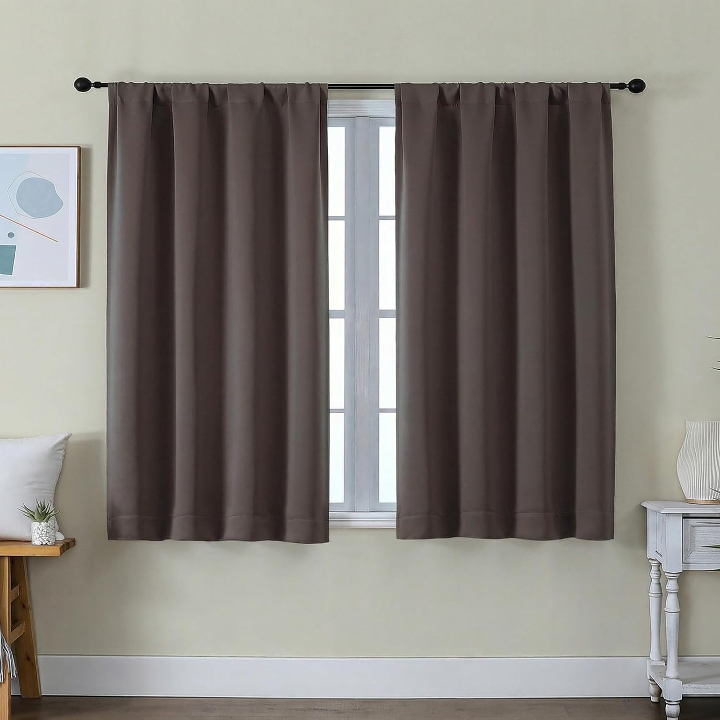 Simplebrand Ava Sage Green Blackout Curtains for Bedroom 63 Inch Length 2 Panels Set, Solid Thermal Insulated Energy Saving Rod Pocket Window Treatment Curtains Blackout Drapes, W40 x L63 Inch, Sage - Colors C