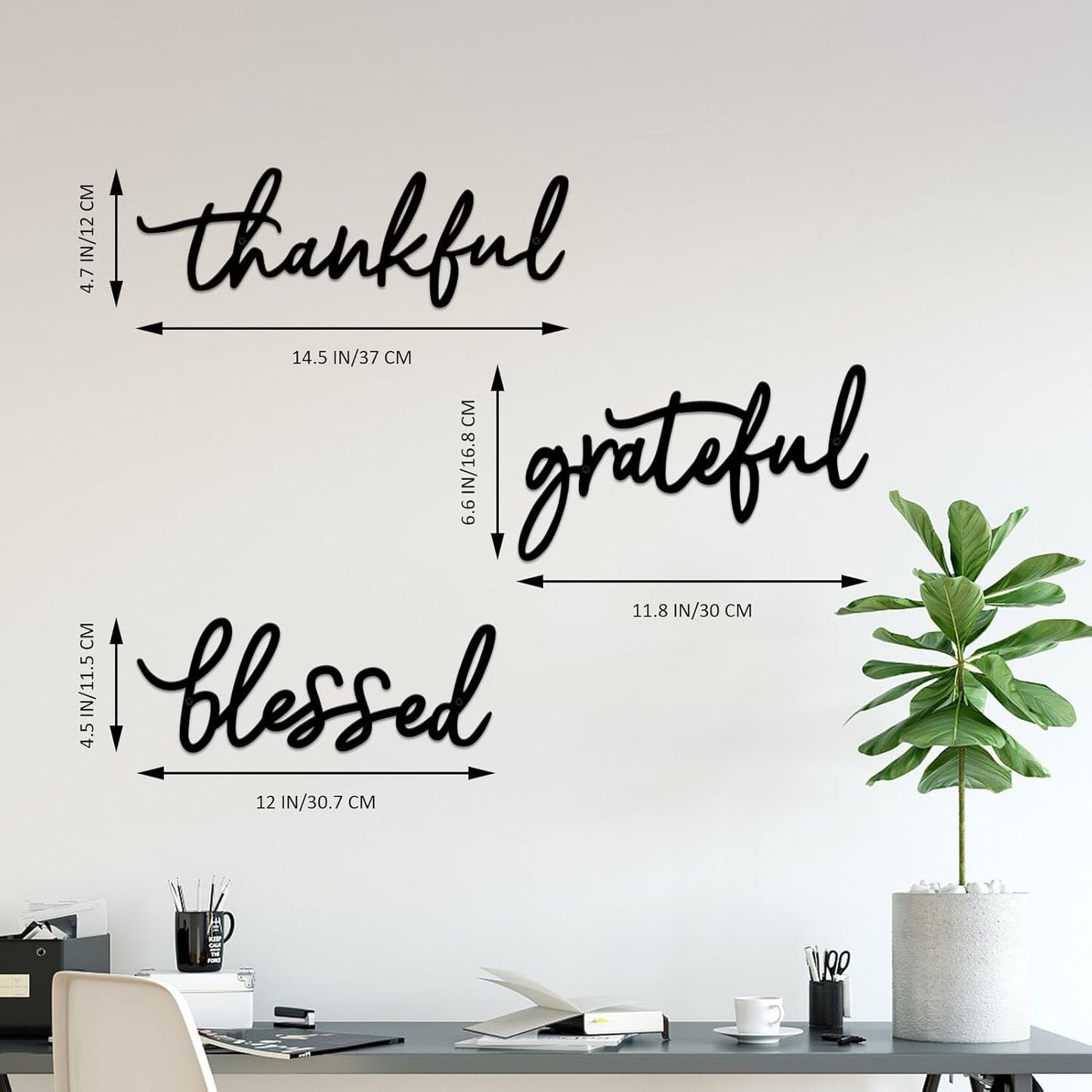Thankful Grateful Blessed Letter Sign Metal Wall Decor, 3 Piece Black Letters Wall Art for Bathroom Bedroom Metal Words Wall Decor for Home Decor