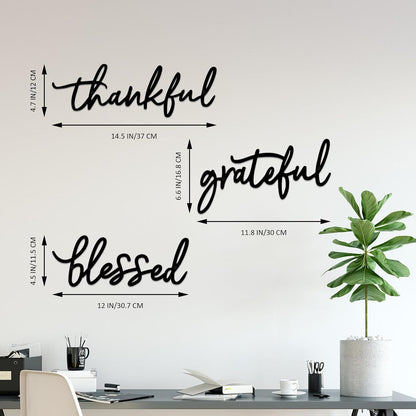 Thankful Grateful Blessed Letter Sign Metal Wall Decor, 3 Piece Black Letters Wall Art for Bathroom Bedroom Metal Words Wall Decor for Home Decor