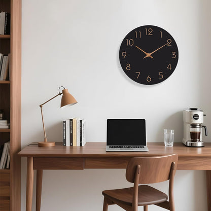Mosewa Wall Clock 8 Inch Black Battery Operated Silent Non Ticking Simple Minimalist Rose Gold Numbers Decorative for Bedroom Living Room Kitchen Home Bathroom Office