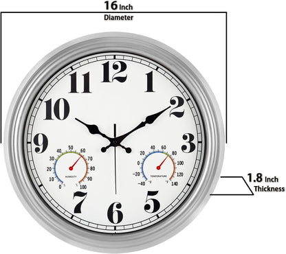 JENLYSTIME 12 Inch Indoor/Outdoor Retro Waterproof Wall Clock with Thermometer Silent Round Quartz Battery Operated Easy to Read Decorative for Kitchen Patio,Bathroom,Deck,Porch,Pool(Blue)