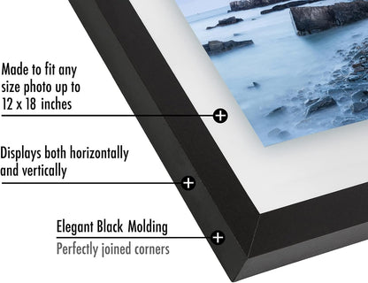 Americanflat 8x10 Floating Picture Frame with Polished Crystal-Clear Glass - Use as 5x7 Picture Frame or Display 4x6 Photo - Signature Float Collection - Photo Frames for Tabletop or Wall - Black