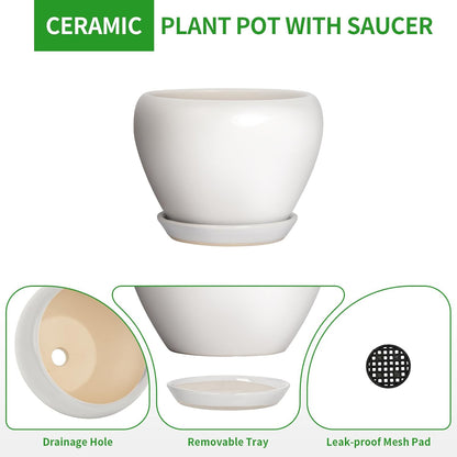 Deep Dream 6 Inch Plant Pots- Ceramic Planter Pot with Drainage Hole and Saucer, Round Flower Pot for Indoor Outdoor Succulent, Snake Plants and Cactus, Blue