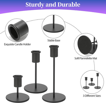 Set of 6 Black Candlestick Holders - Decorative for Home Decor, Wedding, Dining, Party, Anniversary