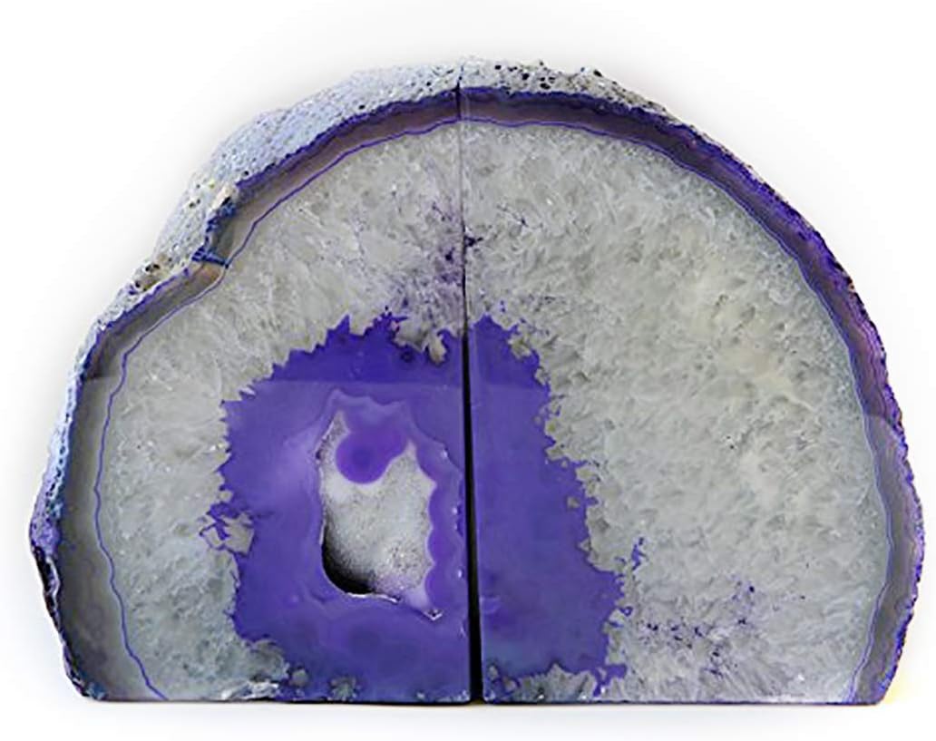 JIC Gem Dyed Blue Agate Bookends Geode Decorative Book Ends for Heavy Books with Rubber Bumpers for Office and Home Decoration Polished Small Size 2 to 3 Lbs