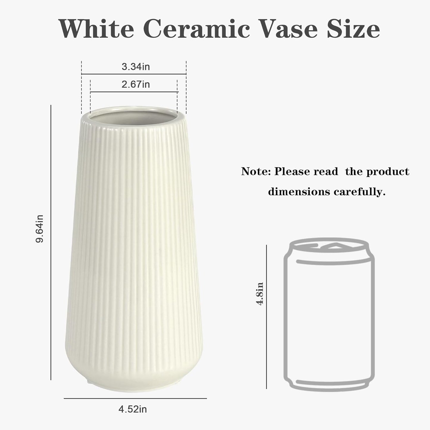 White Ceramic Vase, GUKJOB Small Cute Flower Vase for Pampas Grass, Home, Living Room, Dining Table, Farmhouse, Office Decor, Bedroom, Table, and Kitchen Shelf (White)