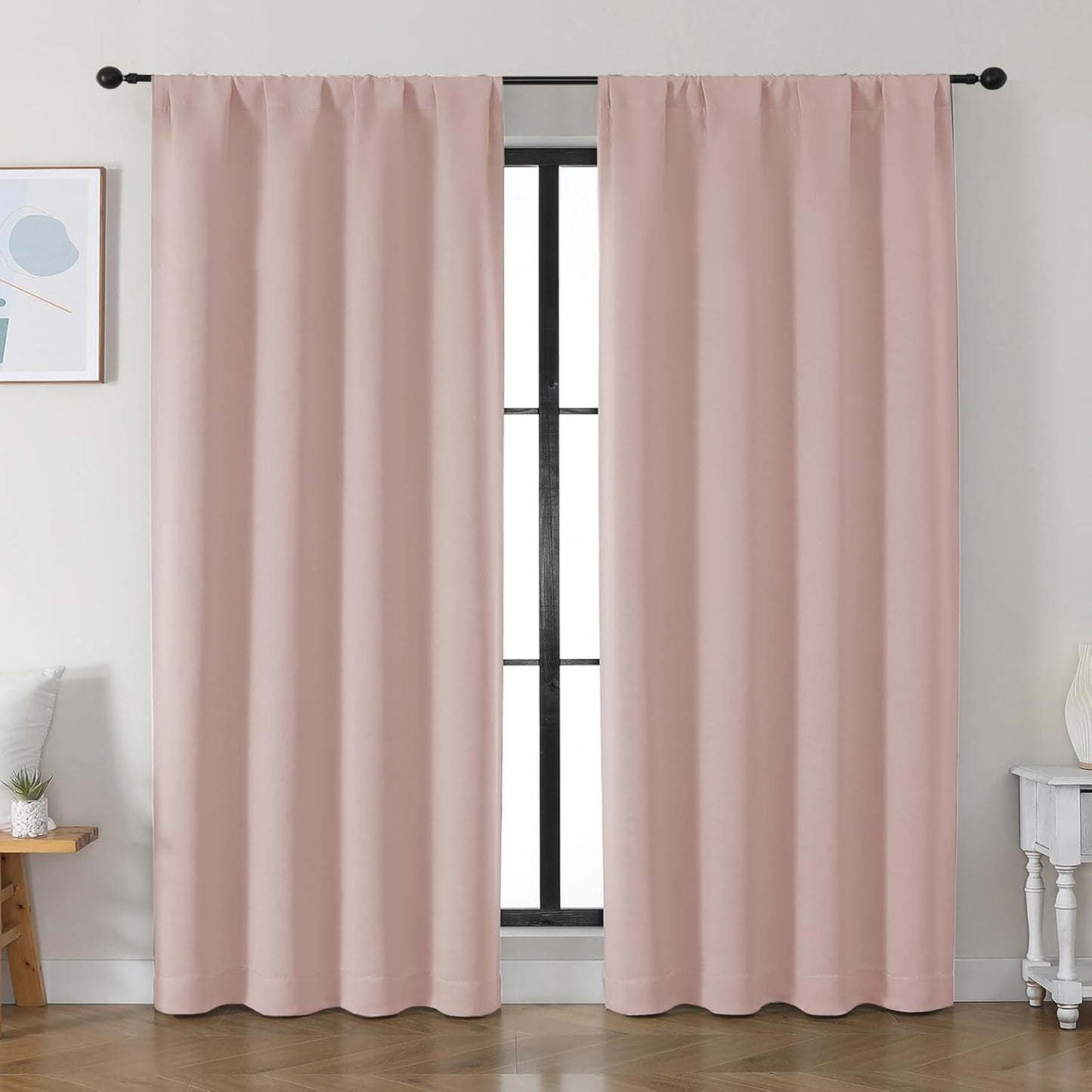 Simplebrand Ava Sage Green Blackout Curtains for Bedroom 63 Inch Length 2 Panels Set, Solid Thermal Insulated Energy Saving Rod Pocket Window Treatment Curtains Blackout Drapes, W40 x L63 Inch, Sage - Colors A