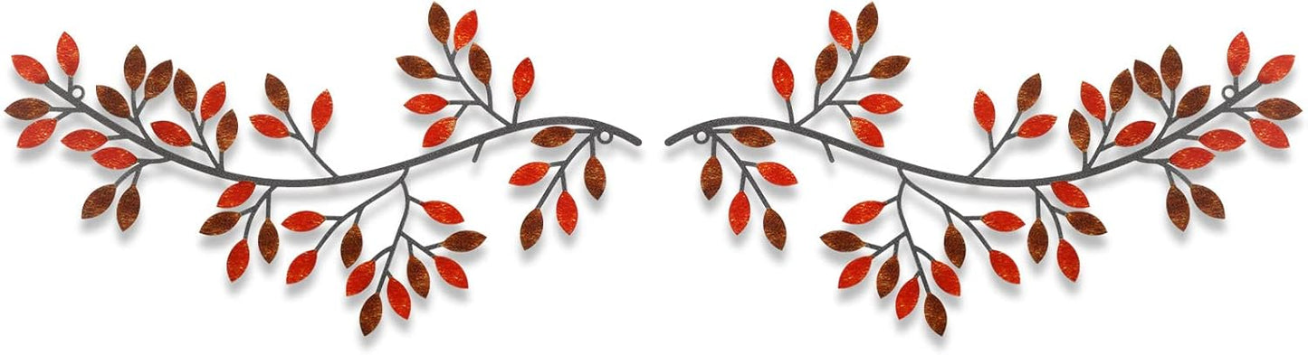 Hotop 2 Pieces Metal Tree Leaf Wall Decor Vine Olive Branch Leaf Wall Art Wrought Iron Scroll Sculptures Above the Bed, Living Room, Outdoor Decoration (Classic Style,Black)