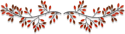Hotop 2 Pieces Metal Tree Leaf Wall Decor Vine Olive Branch Leaf Wall Art Wrought Iron Scroll Sculptures Above the Bed, Living Room, Outdoor Decoration (Classic Style,Black)