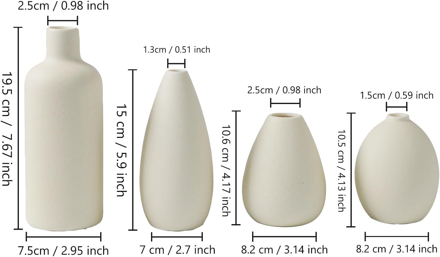 CEMABT Beige Ceramic vase Set-3 Small Flower vases for Decor,Modern Boho Farmhouse Home Decor,Decorative vase for Pampas Grass&Dried Flowers,idea Shelf,Table,Bookshelf ，Entryway- Distressed