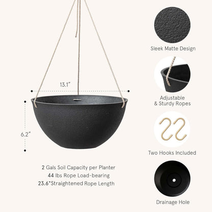 LA JOLIE MUSE Large Hanging Planters - 13 Inch Flower Pots Outdoor Indoor, Hanging Garden Planters Set of 2, New Iron Color