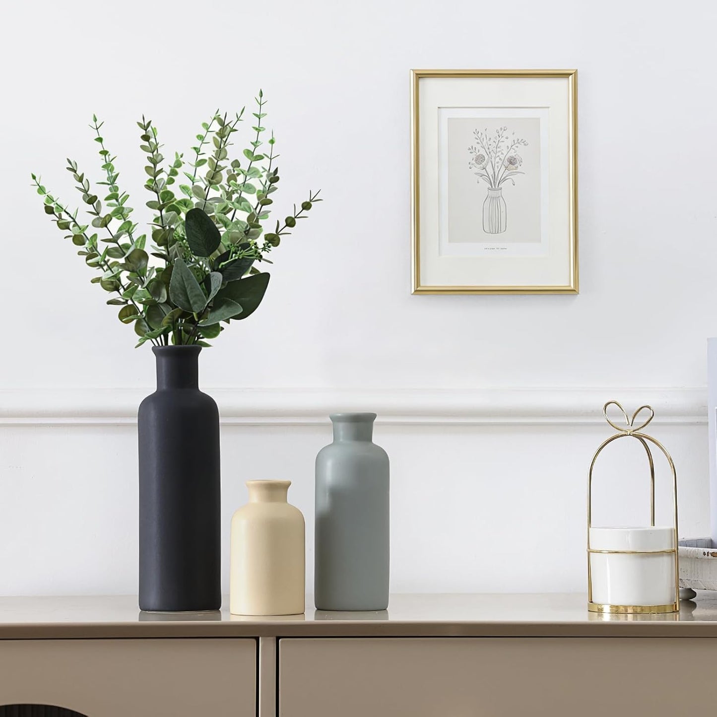 Modern Ceramic Vase Set of 5, Vases Home Decor Rustic Farmhouse Decorative Vase Pottery Vases for Bouquet Pampas Grass Dried Fresh Flowers, Table Living Room Kitchen Bedroom