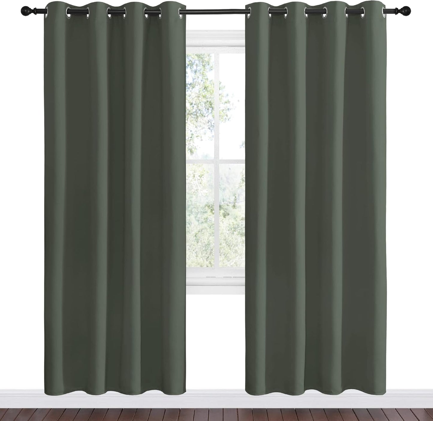 NICETOWN Halloween Pitch Black Solid Thermal Insulated Grommet Blackout Curtains/Drapes for Bedroom Window (2 Panels, 42 inches Wide by 63 inches Long, Black) - Colors C