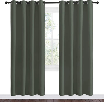 NICETOWN Halloween Pitch Black Solid Thermal Insulated Grommet Blackout Curtains/Drapes for Bedroom Window (2 Panels, 42 inches Wide by 63 inches Long, Black) - Colors C