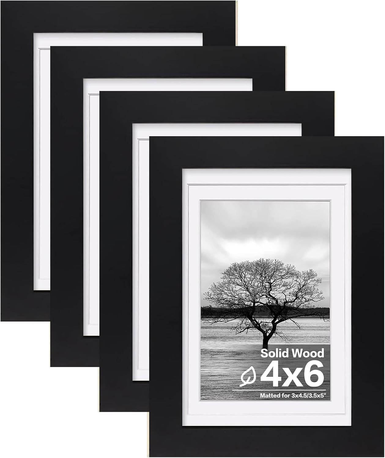 Egofine 8x10 Picture Frames Set of 4, Made of Solid Wood Covered by Plexiglass 4x6 and 5x7 with Mat or 8x10 without Mat, for Table Top Display and Wall Mounting Photo Frame Black