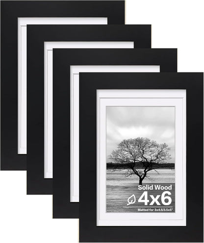 Egofine 8x10 Picture Frames Set of 4, Made of Solid Wood Covered by Plexiglass 4x6 and 5x7 with Mat or 8x10 without Mat, for Table Top Display and Wall Mounting Photo Frame Black