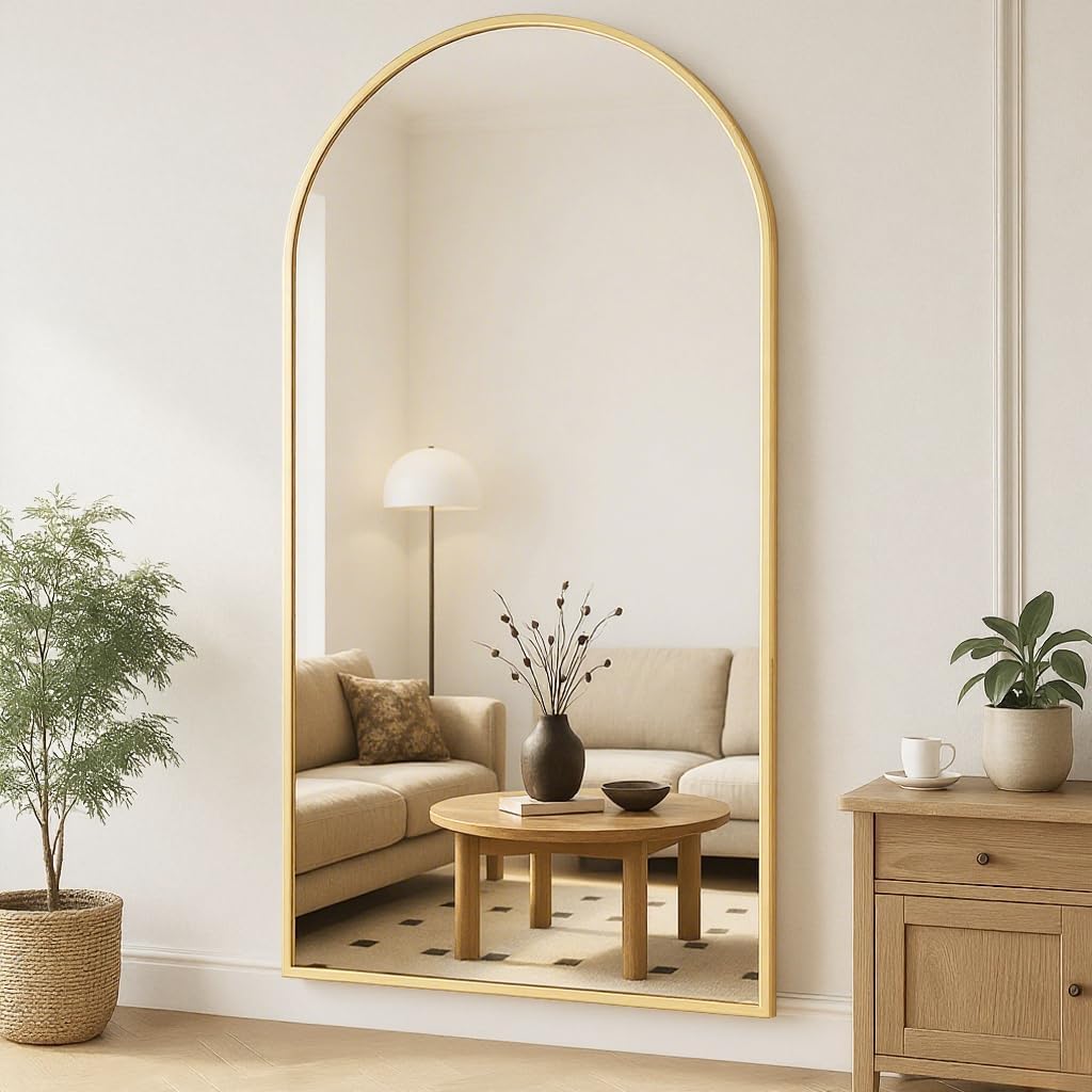 Mirror Full Length, 71"x26" Arched Full Length Mirror, Arch Mirror with Stand, Large Standing Mirrors, Oversized Full Body Mirrors with Aluminum Frame for Bedroom, Living Room (White)