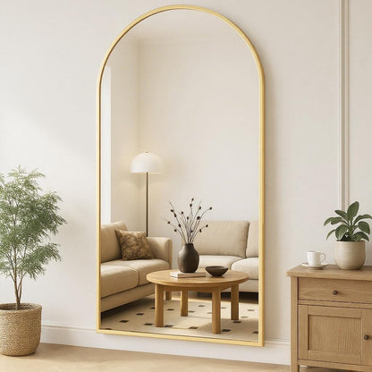 Mirror Full Length, 71"x26" Arched Full Length Mirror, Arch Mirror with Stand, Large Standing Mirrors, Oversized Full Body Mirrors with Aluminum Frame for Bedroom, Living Room (White)