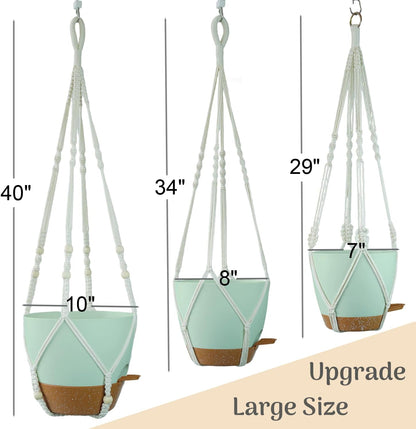 Bouqlife Hanging Planters with Macrame Plant Hangers for Indoor Outdoor Plants 3 Set Self Watering Pots Hanging Baskets Flower Pot Holders 3 Different Size