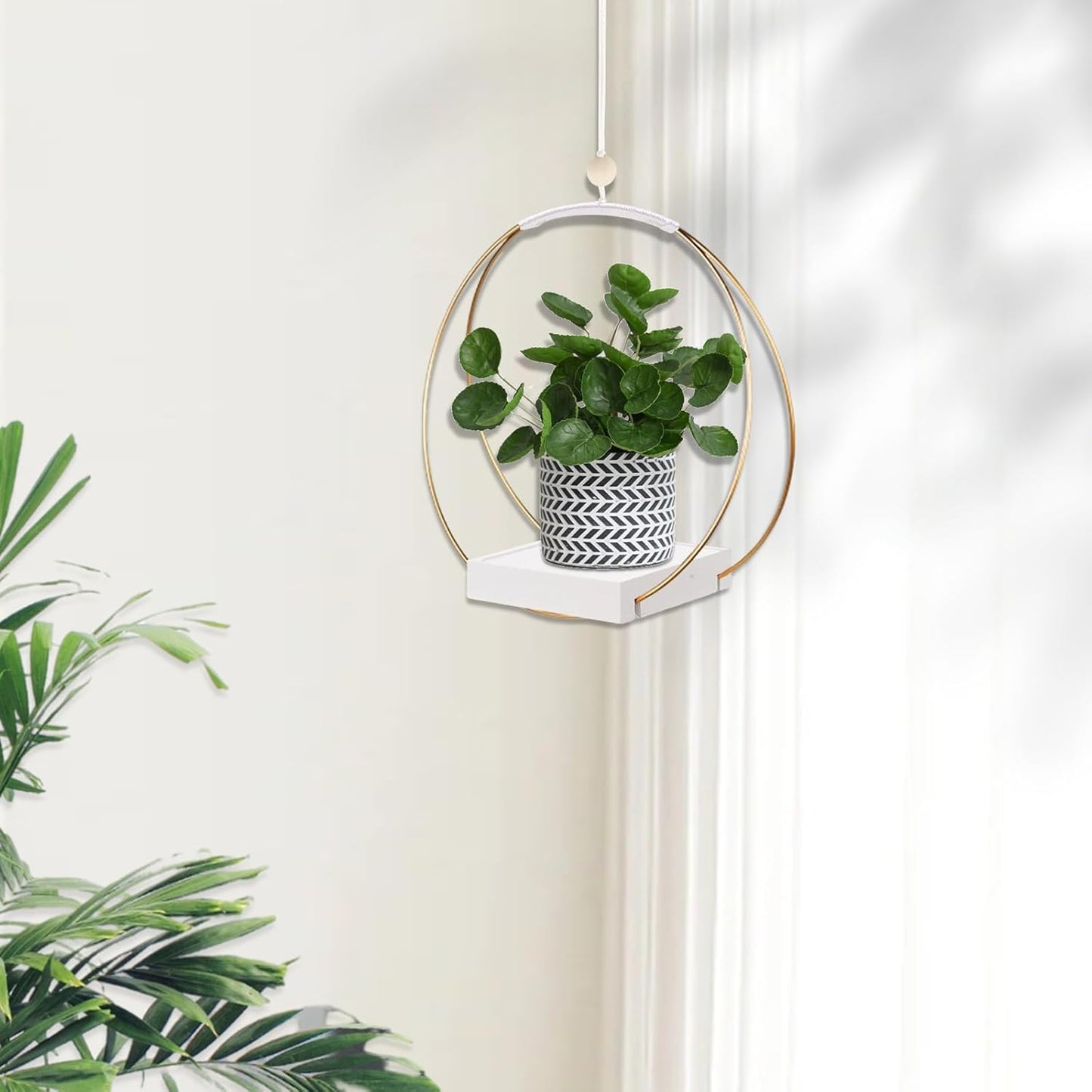 Hanging Planter for Indoor Plants, Black Plant Hanger Indoor with Sturdy Wood Base, Modern Boho Macrame Plant Hanger for 3-5.5 Inch Pot, Hanging Wall Ceiling Window Home Decor (Pots Not Included)