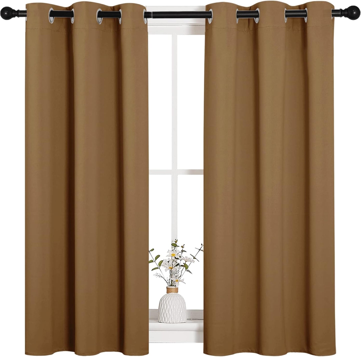 NICETOWN Halloween Pitch Black Solid Thermal Insulated Grommet Blackout Curtains/Drapes for Bedroom Window (2 Panels, 42 inches Wide by 63 inches Long, Black) - Colors A