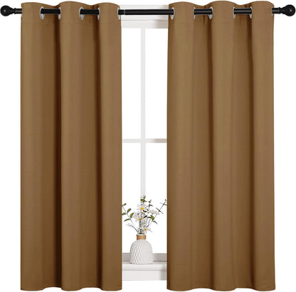 NICETOWN Halloween Pitch Black Solid Thermal Insulated Grommet Blackout Curtains/Drapes for Bedroom Window (2 Panels, 42 inches Wide by 63 inches Long, Black) - Colors A