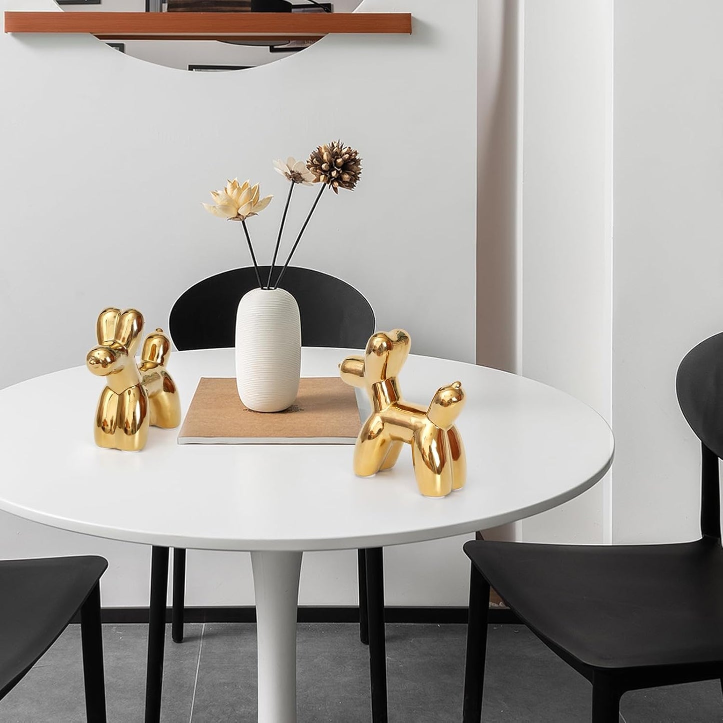 Notakia Cute Ceramics Balloon Dog Statue Crafts Gold Living Room Desktop Decorations,Handmade Modern Small Ceramic Animal Statue Ornament Gold Home Decor Accents