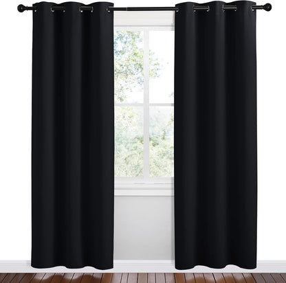 NICETOWN Halloween Pitch Black Solid Thermal Insulated Grommet Blackout Curtains/Drapes for Bedroom Window (2 Panels, 42 inches Wide by 63 inches Long, Black) - Colors E