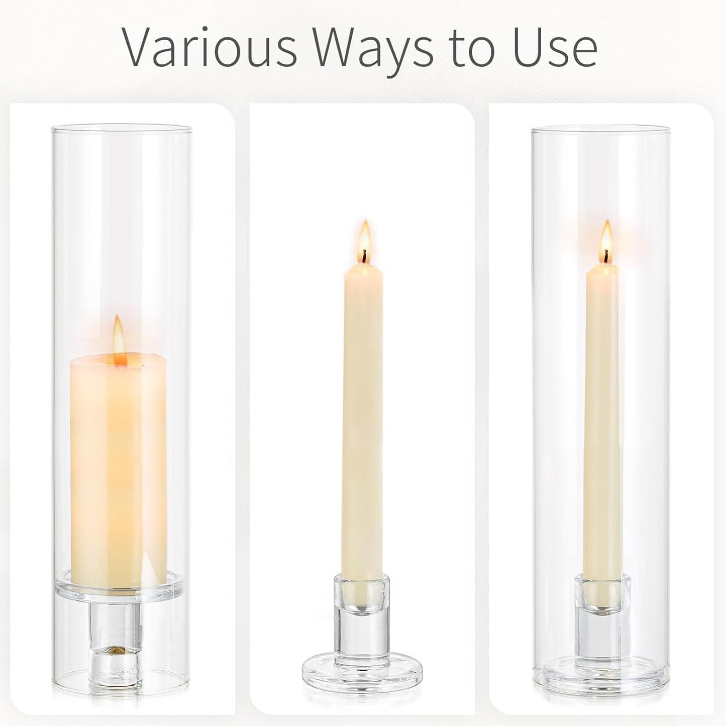 Glass Hurricane Candle Holder: 12" Tall Candlestick Holder Bulk with Cylinder Windproof Cover Set of 6 Clear Taper Candle Holders for Wedding Party Birthday Christmas Decor