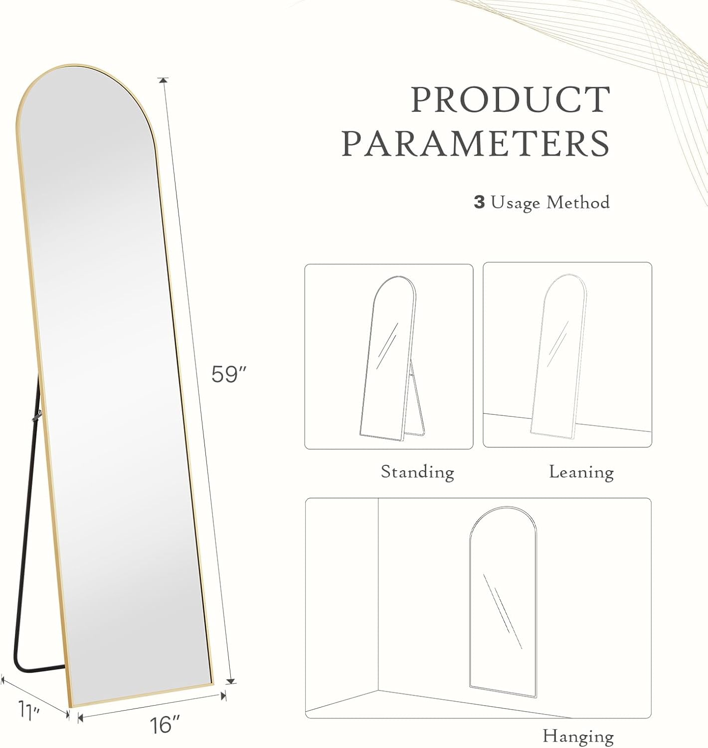 Mirror Full Length, Upgraded Body Wall Mirrors with Shatter-Proof Glass, Floor Standing, Hanging or Leaning, Tall Mirror with Stand Aluminum Alloy Frame for Bedroom