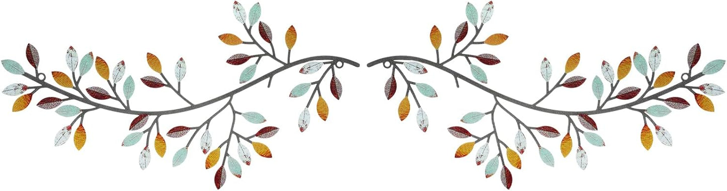 Hotop 2 Pieces Metal Tree Leaf Wall Decor Vine Olive Branch Leaf Wall Art Wrought Iron Scroll Sculptures Above the Bed, Living Room, Outdoor Decoration (Classic Style,Black)