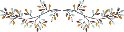 Hotop 2 Pieces Metal Tree Leaf Wall Decor Vine Olive Branch Leaf Wall Art Wrought Iron Scroll Sculptures Above the Bed, Living Room, Outdoor Decoration (Classic Style,Black)