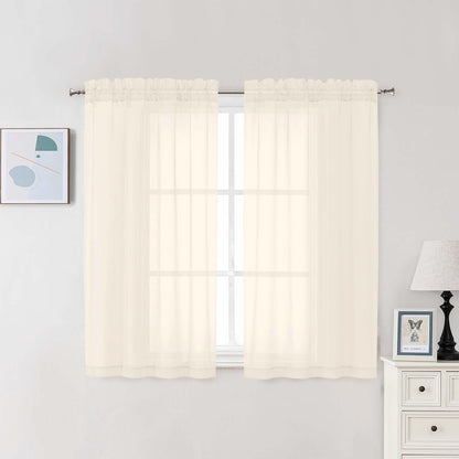 Chyhomenyc Sheer White Valances for Windows 2 Pack, Small Window Curtains for Living Room Bathroom Cafe Laundry Basement, Modern Top Dual Rod Pocket Voile Curtain, 42W x 14L inches, White - Colors A