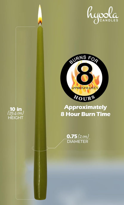 Hyoola Tall Taper Candles - 10 Inch Metallic Gold Unscented Dripless Taper Candles - 8 Hour Burn Time - 4 Pack