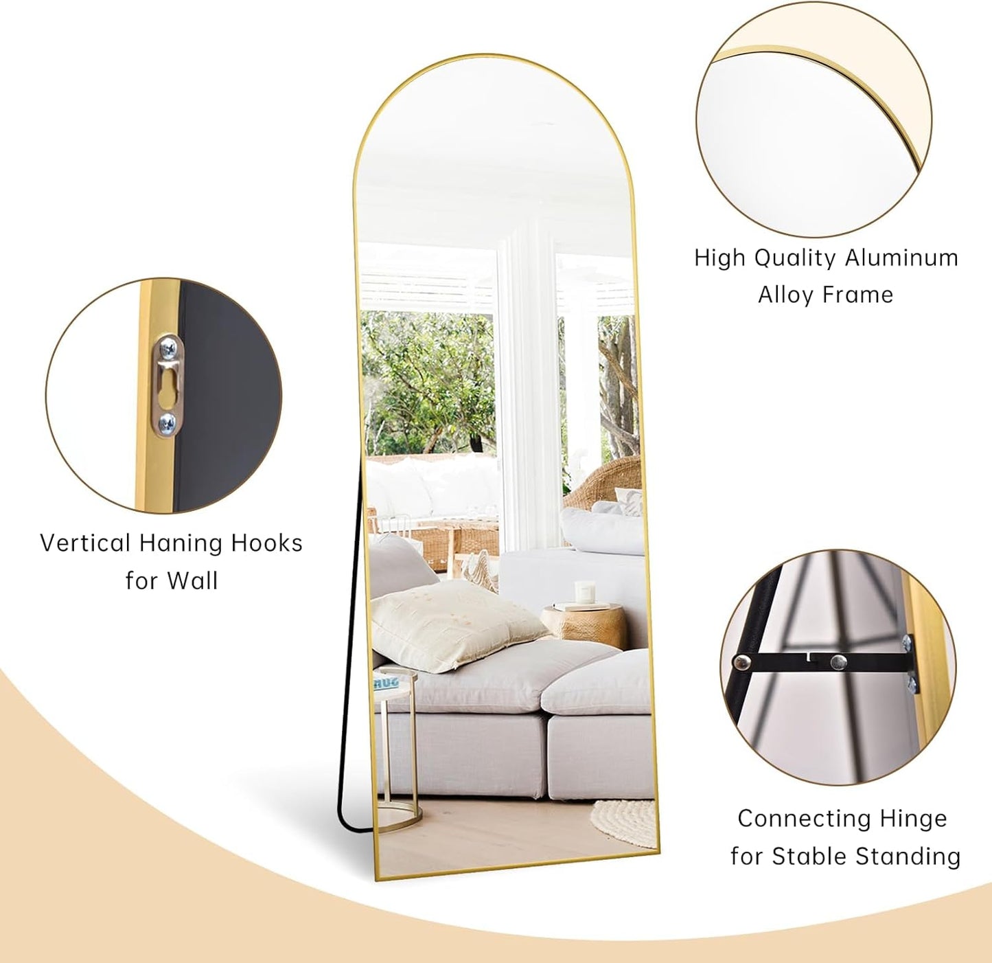Dewfig Arched Full Length Mirror, 76"x34" Large Floor Mirror, Full Body Mirrors for Leaning or Hanging, Standing Mirrors for Bedroom, Living Room,Dressing Room, Aluminum Alloy Frame, Black