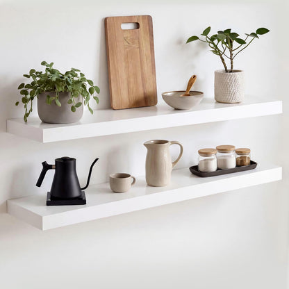 Homeforia 24 inch Natural Floating Shelf, High End Solid Real Wood 24inch Small Floating Shelves for Wall Mounted, Natural Wooden Floating Shelves, Heavy Duty Bracket, 24 X 6.5 X 1.75 in, Set of 2