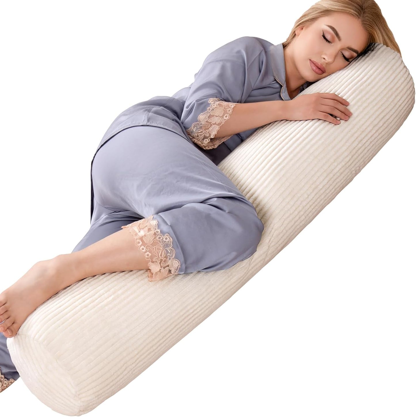 1 MIDDLE ONE Body Pillow for Adults, Bolster Pillow with Removable Velvet Cover, Long Round Cervical Roll Pillow, 47 x 7.87 Inches, Grey