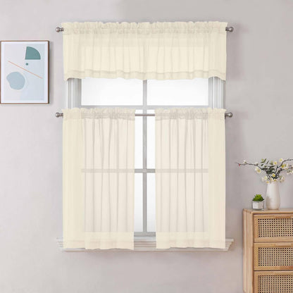 Chyhomenyc Sheer White Valances for Windows 2 Pack, Small Window Curtains for Living Room Bathroom Cafe Laundry Basement, Modern Top Dual Rod Pocket Voile Curtain, 42W x 14L inches, White - Colors A